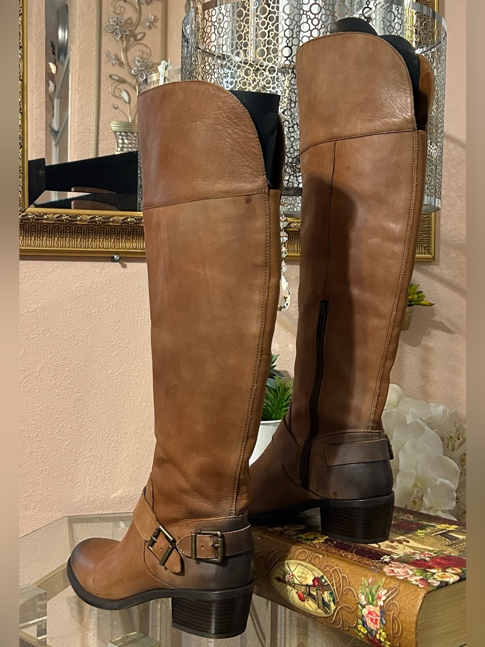 Vince Camuto Bethany Tall Brown Leather Riding Boots with Buckle Size 8